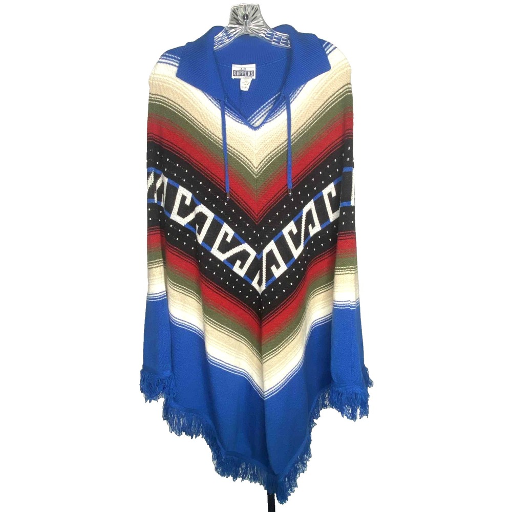 Vintage JR Rappers Knit Poncho ONE SIZE serape Fringe bohemian tribal‎ southwest
